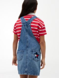 Back Star Flag Denim Dungaree Dress — Blue 3