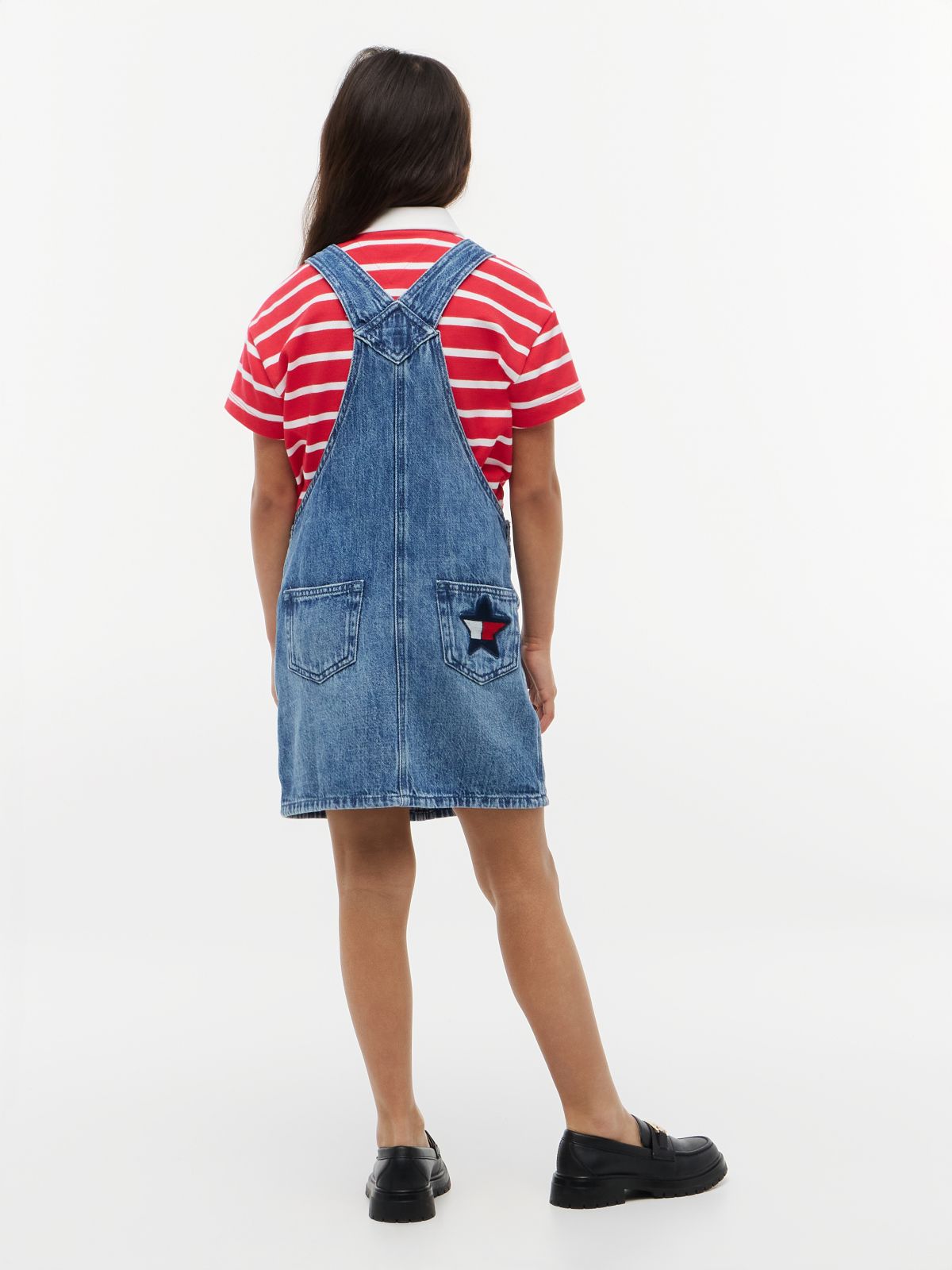 Back Star Flag Denim Dungaree Dress — Blue