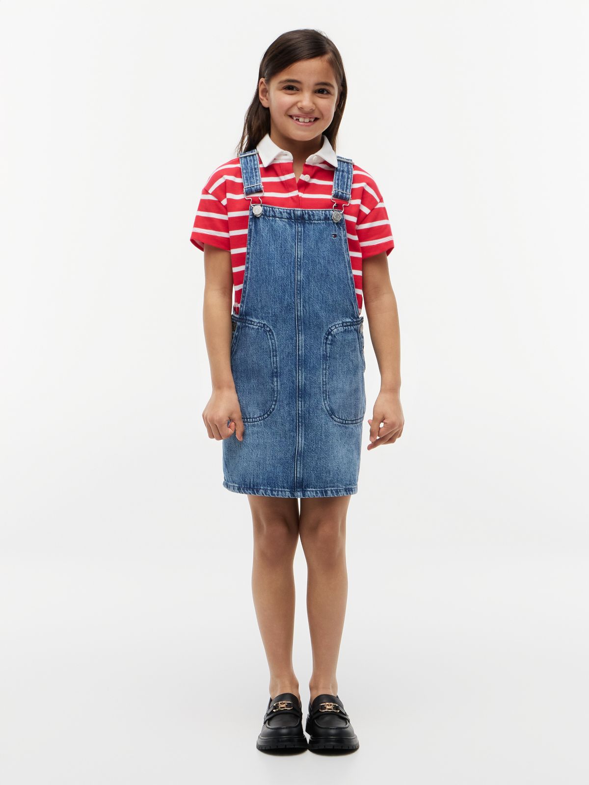 Back Star Flag Denim Dungaree Dress — Blue