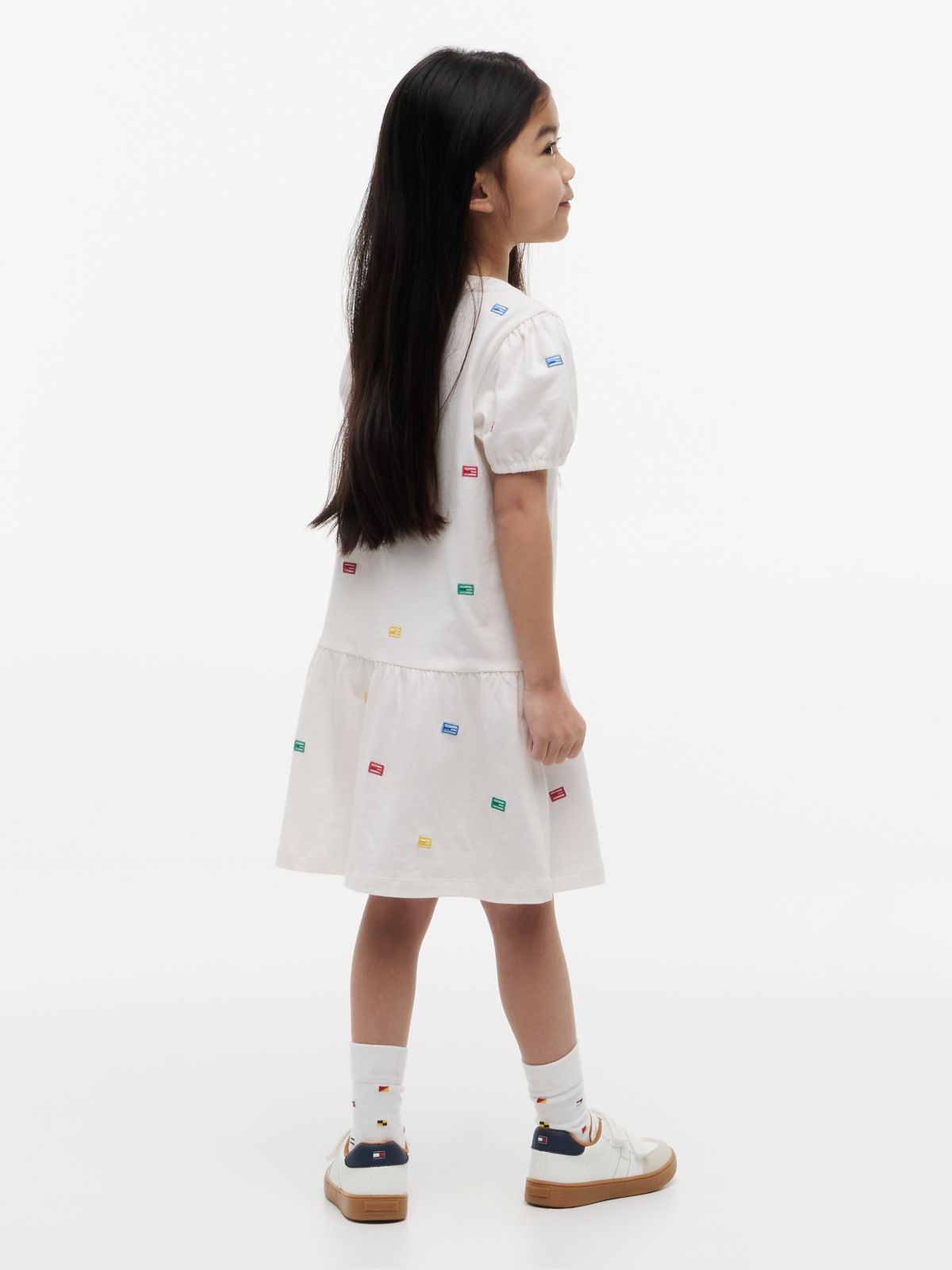 Floral Embroidery Relaxed Fit And Flare Dress — White