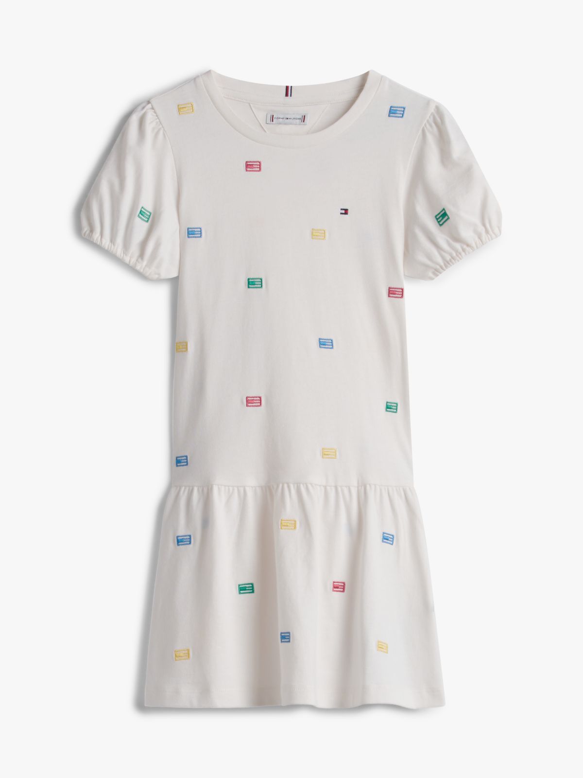 Floral Embroidery Relaxed Fit And Flare Dress — White