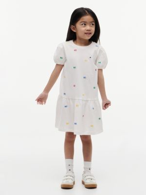 white floral embroidery relaxed fit and flare dress for girls tommy hilfiger