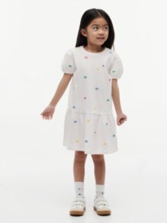 Floral Embroidery Relaxed Fit And Flare Dress — White 1