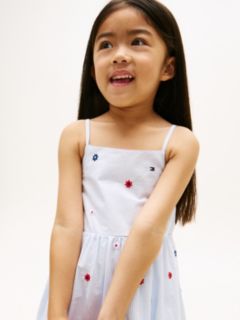 Floral Embroidery Stripe Fit And Flare Dress — Blue 3