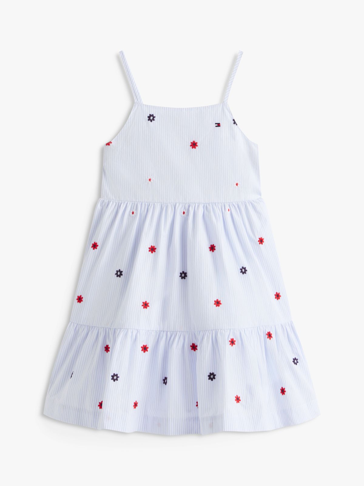 Floral Embroidery Stripe Fit And Flare Dress — Blue