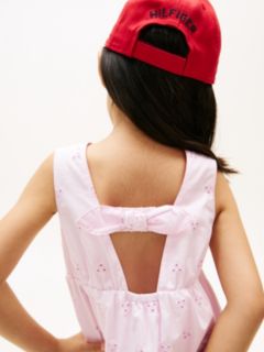 Back Bow Broderie Anglaise Dress — Pink 2