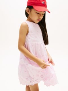 Back Bow Broderie Anglaise Dress — Pink 3