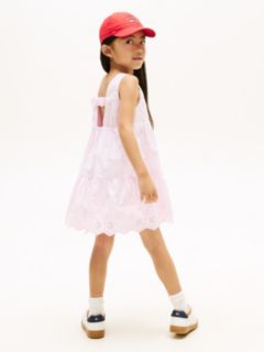 Back Bow Broderie Anglaise Dress — Pink 4