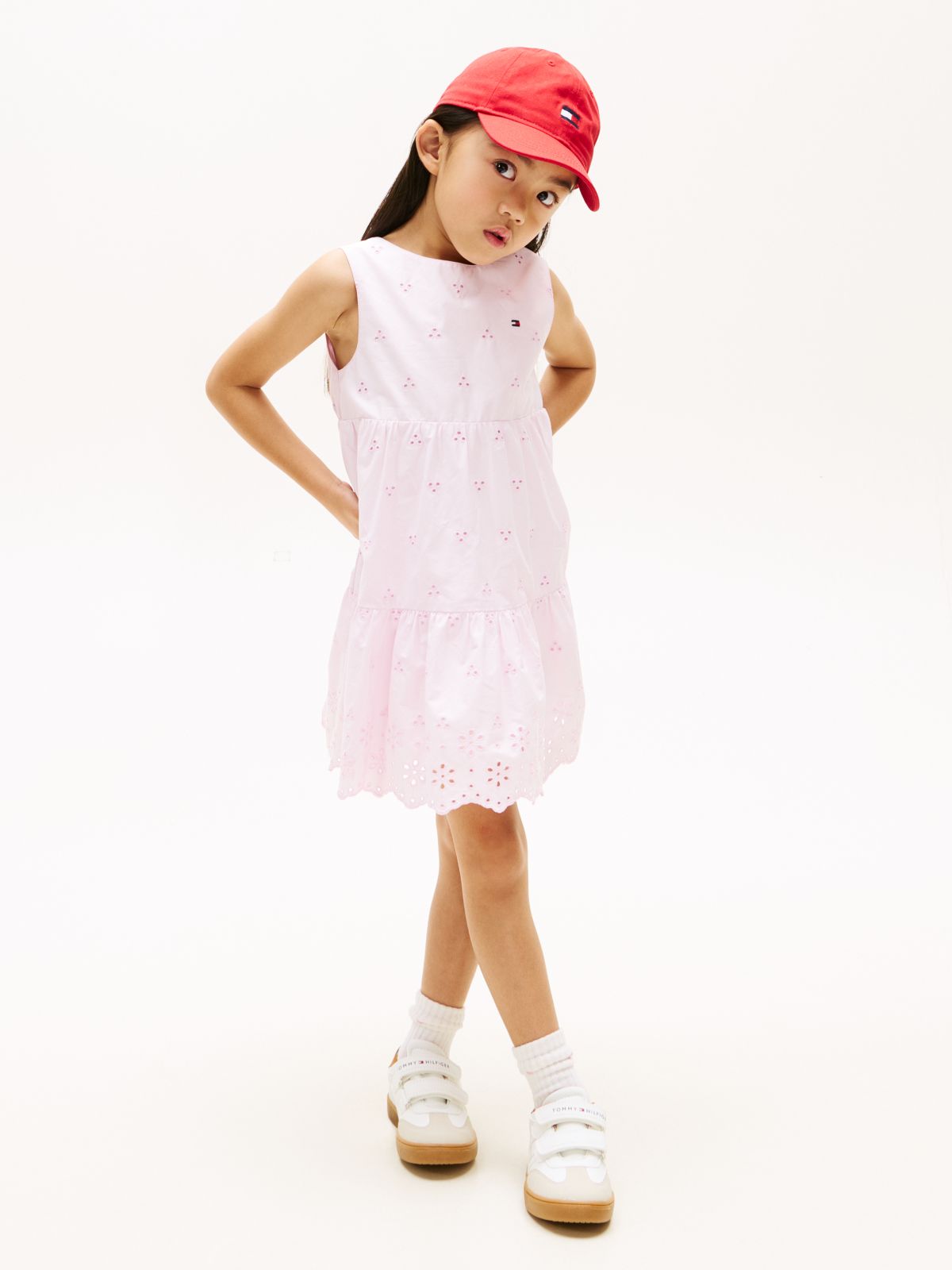 Back Bow Broderie Anglaise Dress — Pink
