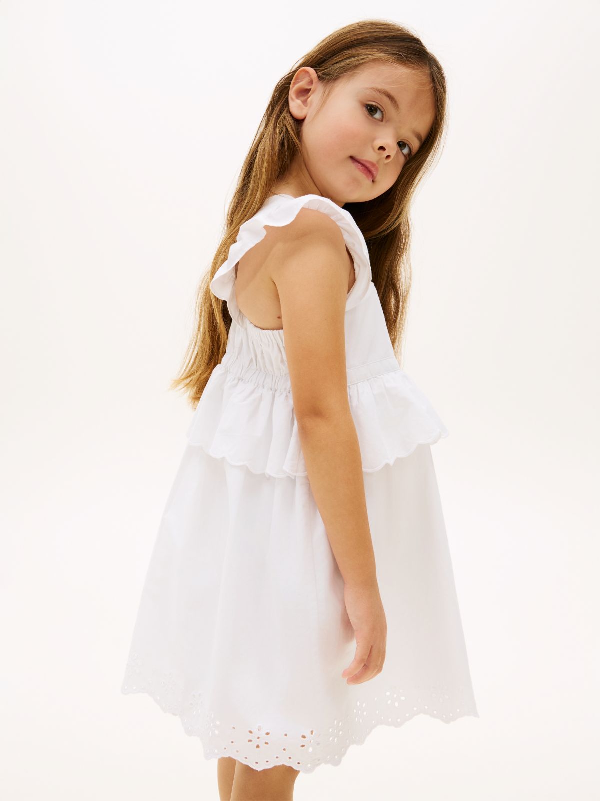 Broderie Anglaise Tiered Gathered Dress — White
