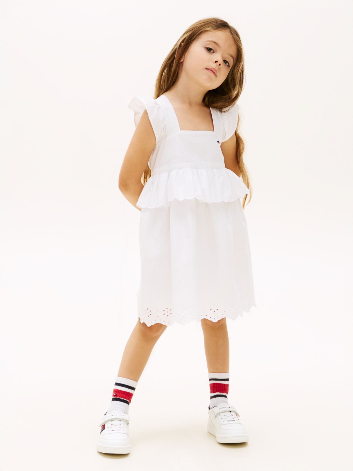 Broderie Anglaise Tiered Gathered Dress — White