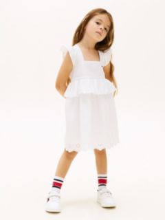 Broderie Anglaise Tiered Gathered Dress — White 1