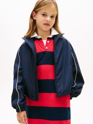 blue essential relaxed piping windbreaker for girls tommy hilfiger