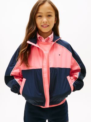 white essential relaxed piping windbreaker for girls tommy hilfiger