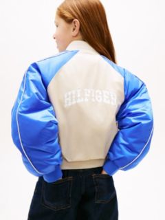 Back Logo Shiny Relaxed Bomber Jacket — Beige 2