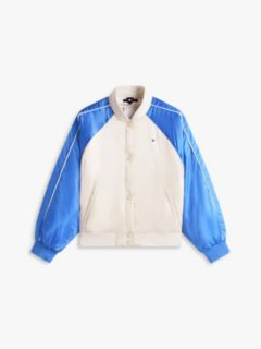 Back Logo Shiny Relaxed Bomber Jacket — Beige 5