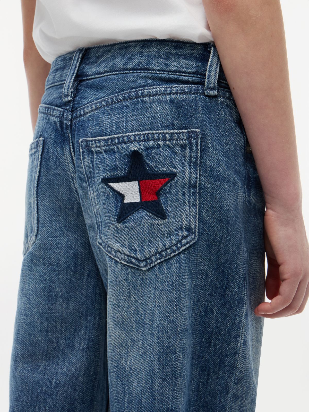 Star Flag Barrel Leg Jeans — Blue