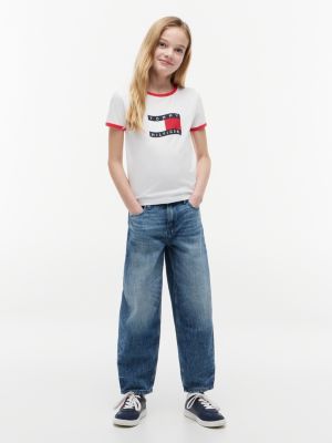 blue star flag loose fit barrel leg jeans for girls tommy hilfiger
