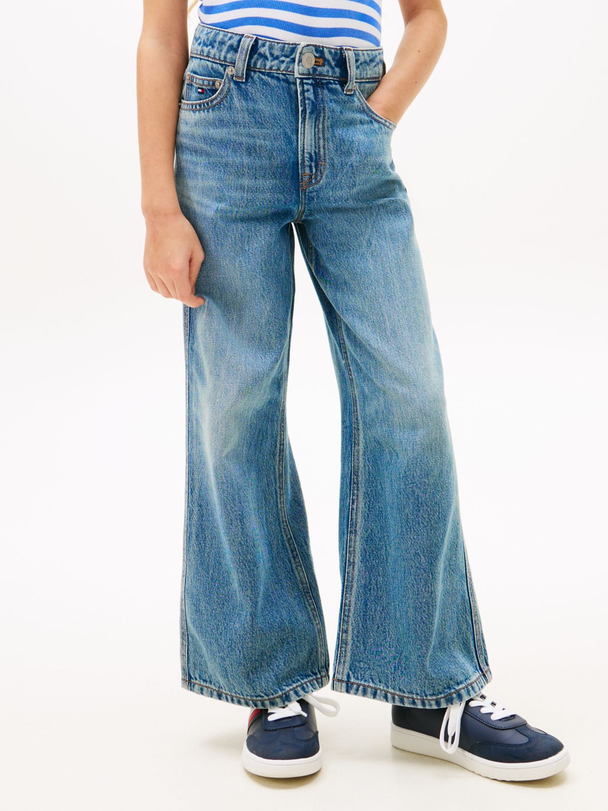 Mabel Whiskered High Rise Wide Leg Jeans — Blue