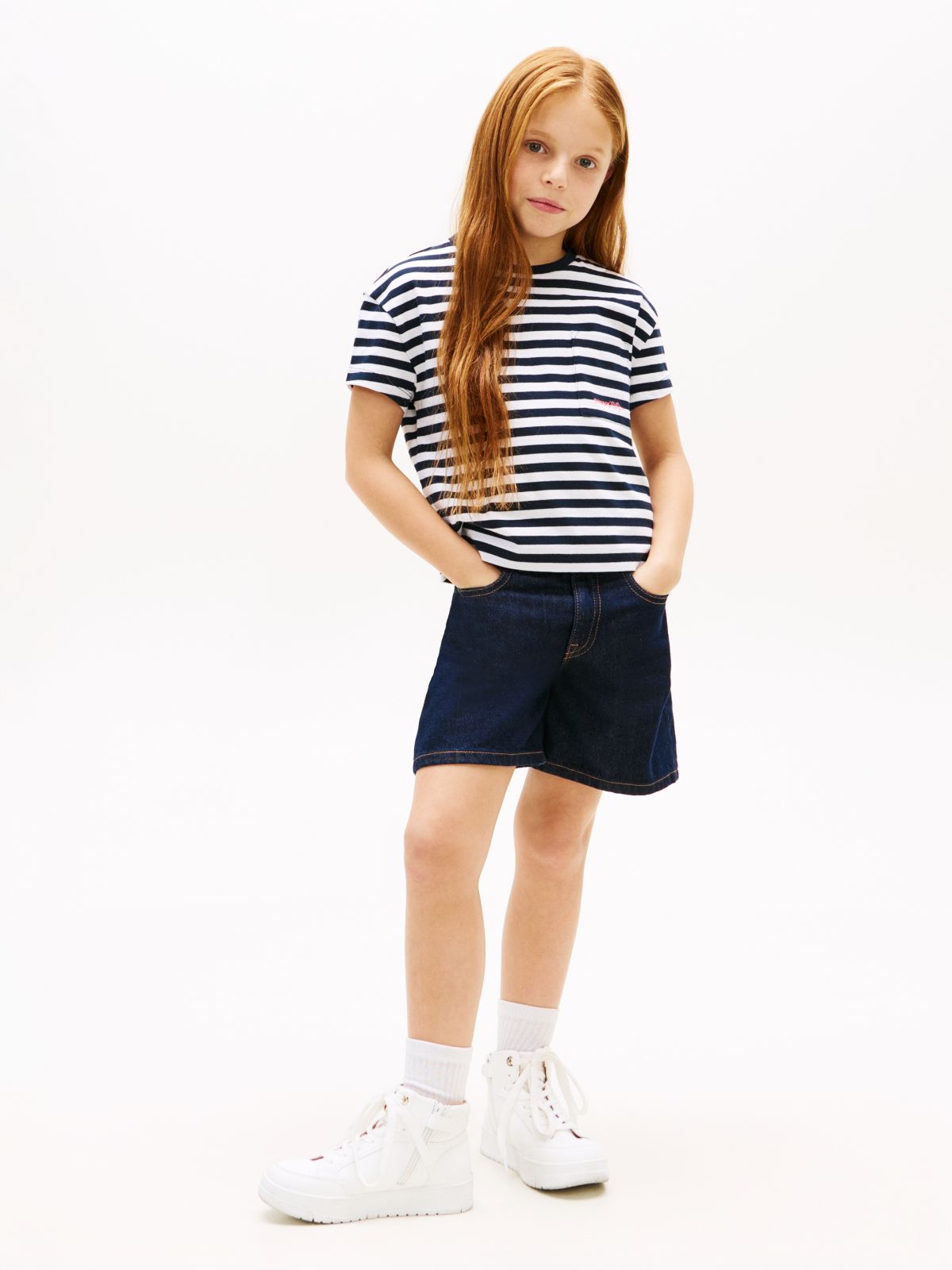 Essential Stripe Logo Embroidery Relaxed T-Shirt — Blue