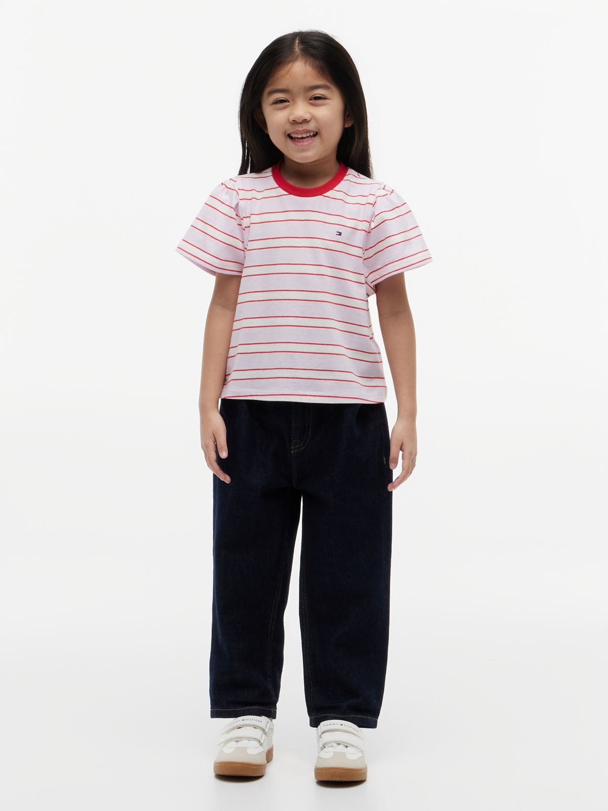 Stripe Relaxed Jersey Crew Neck Top — Pink