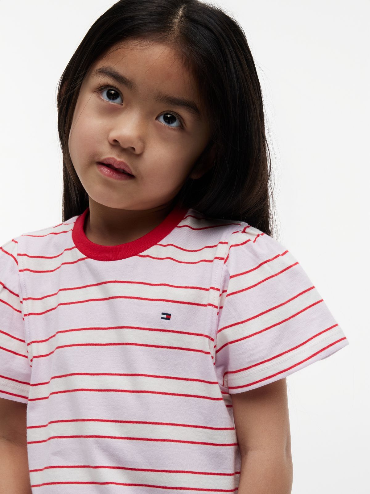Stripe Relaxed Jersey Crew Neck Top — Pink