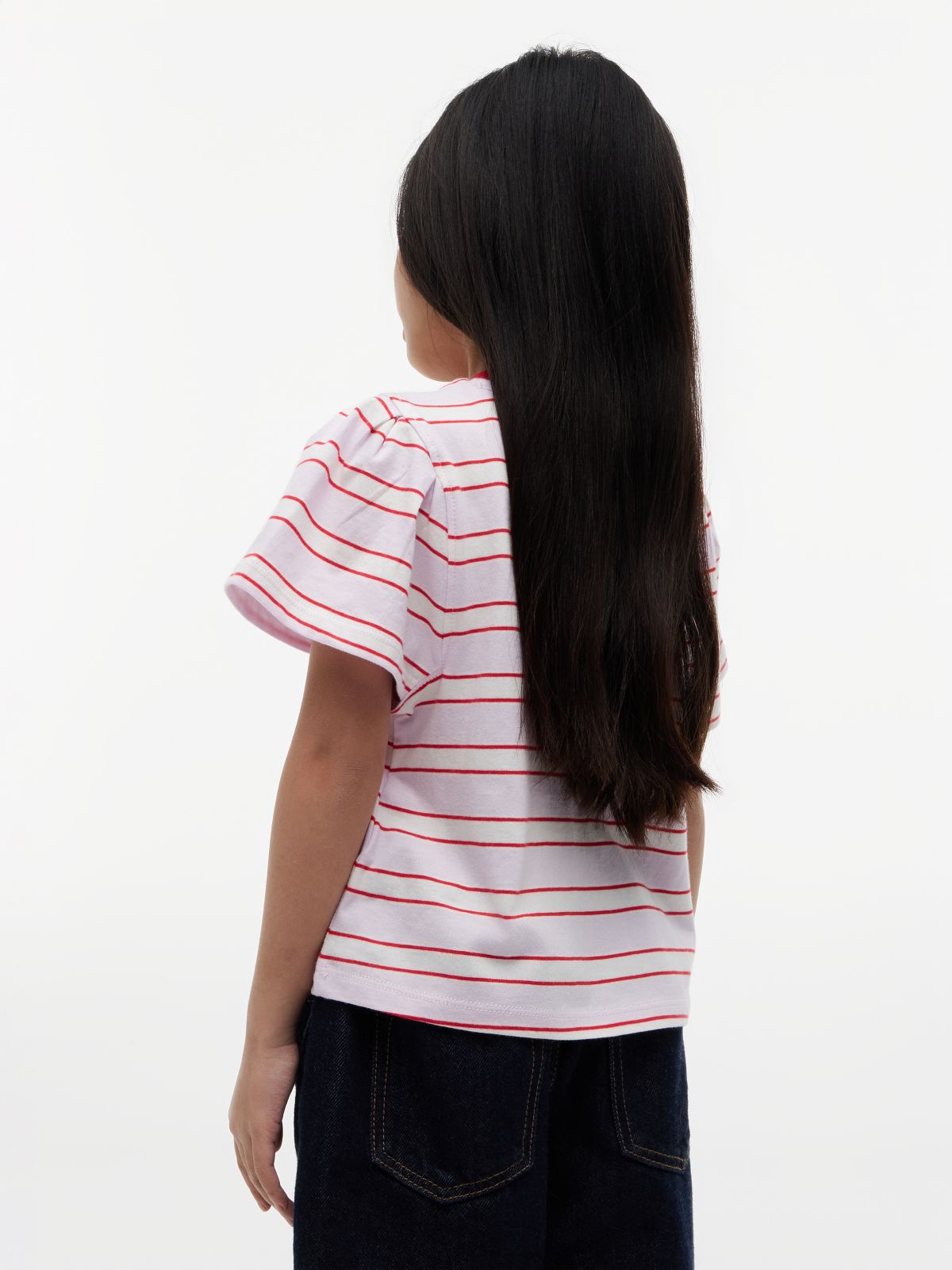 Stripe Relaxed Jersey Crew Neck Top — Pink