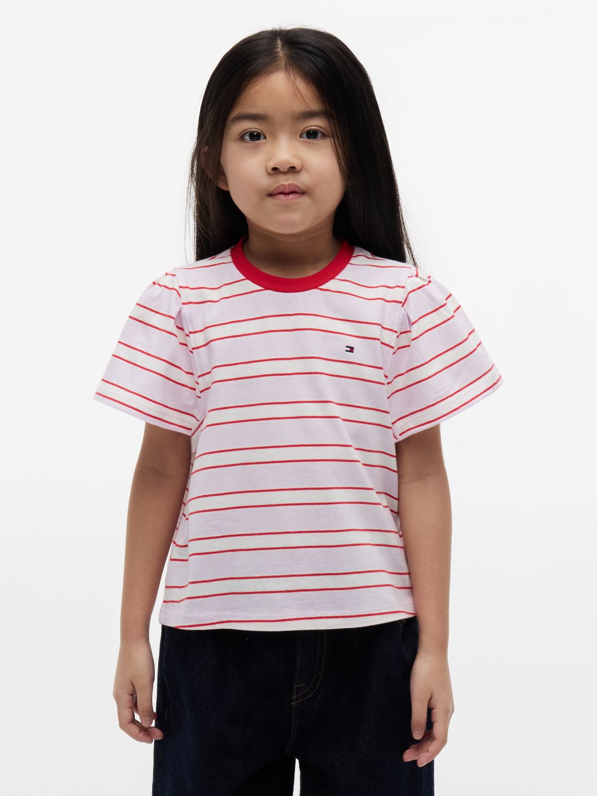 Stripe Relaxed Jersey Crew Neck Top — Pink