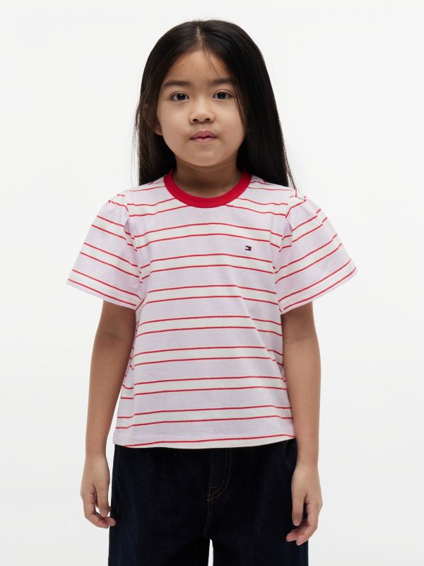 Stripe Relaxed Jersey Crew Neck Top — Pink