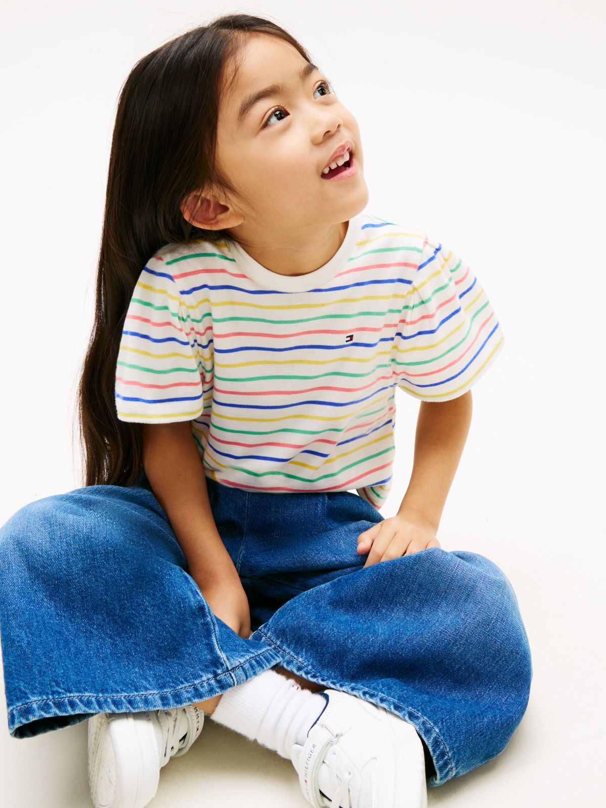 Stripe Relaxed Jersey Crew Neck Top — White