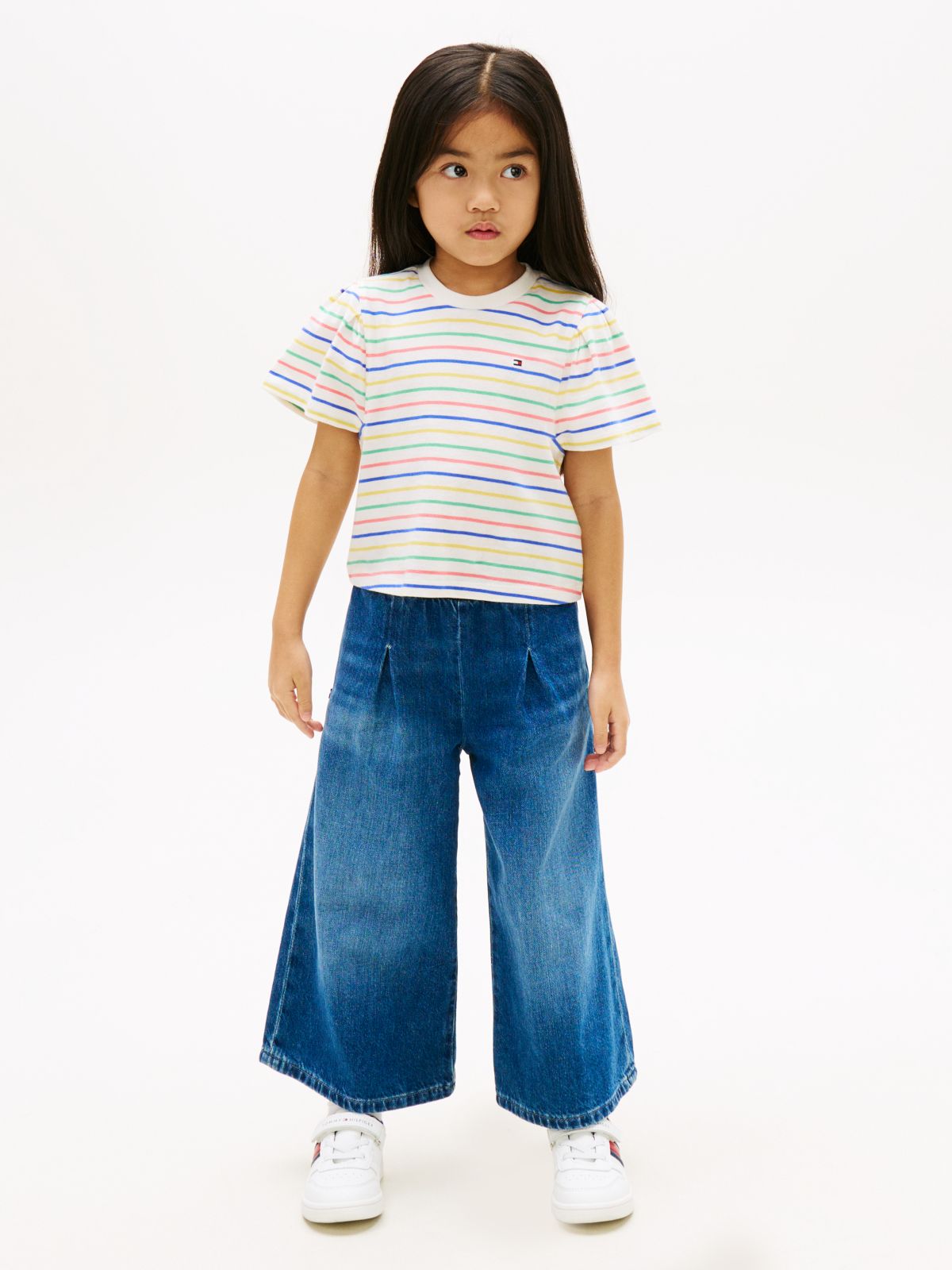 Stripe Relaxed Jersey Crew Neck Top — White
