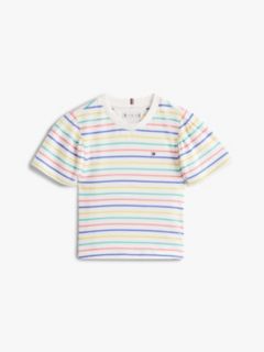 Stripe Relaxed Jersey Crew Neck Top — White 5