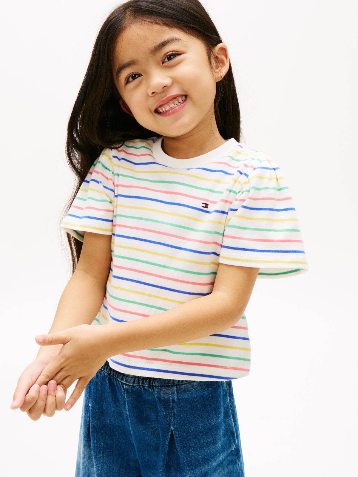 Stripe Relaxed Jersey Crew Neck Top — White
