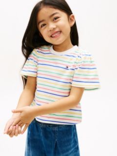 Stripe Relaxed Jersey Crew Neck Top — White 1