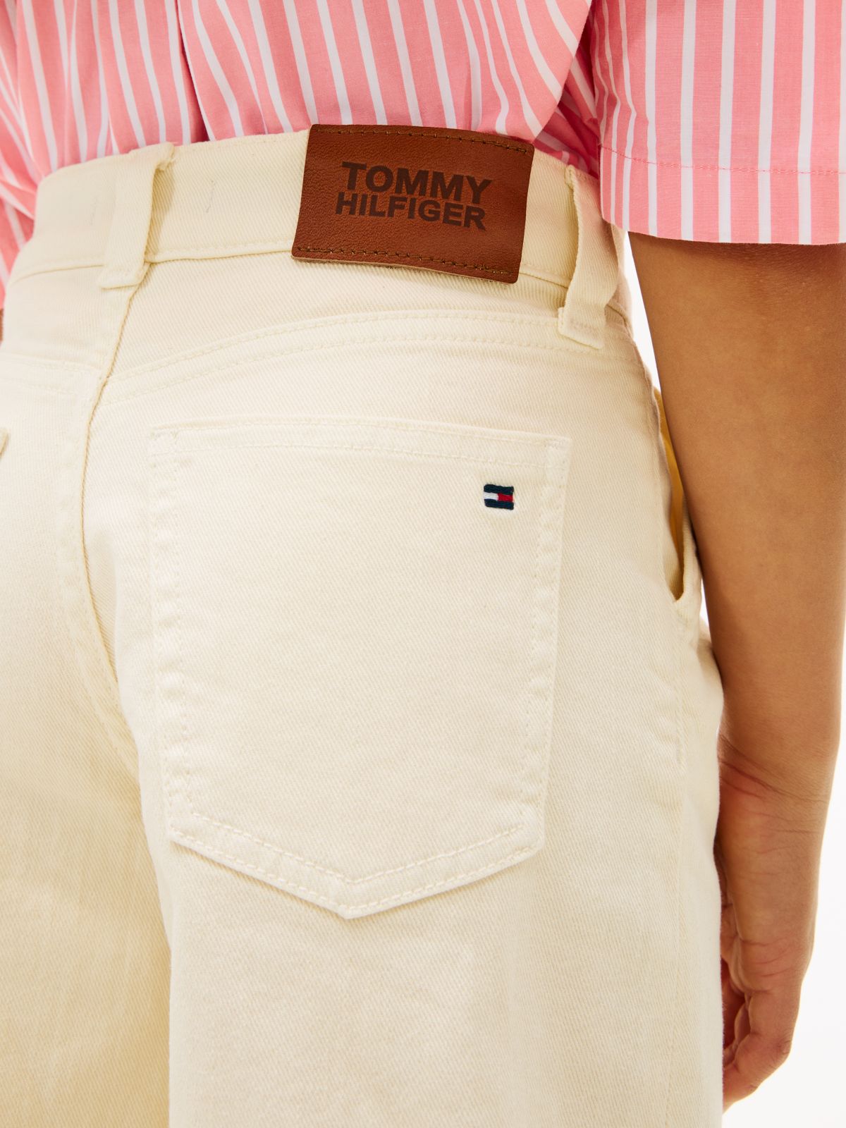 Mabel High Rise Wide Leg Denim Shorts — Beige