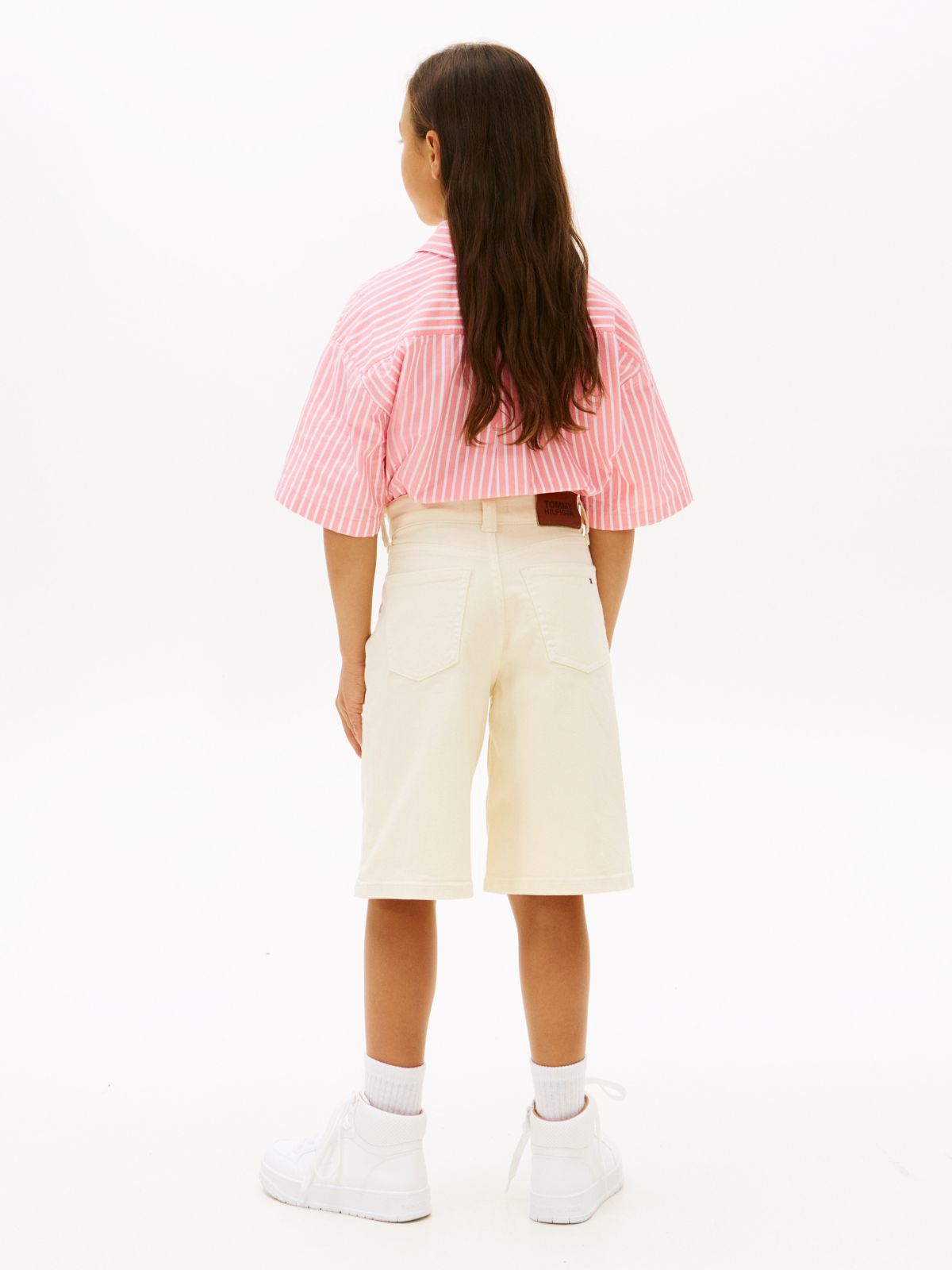 Mabel High Rise Wide Leg Denim Shorts — Beige