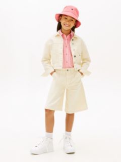 Mabel High Rise Wide Leg Denim Shorts — Beige 1