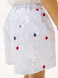 Floral Embroidery Wide Leg Shorts — Blue 3
