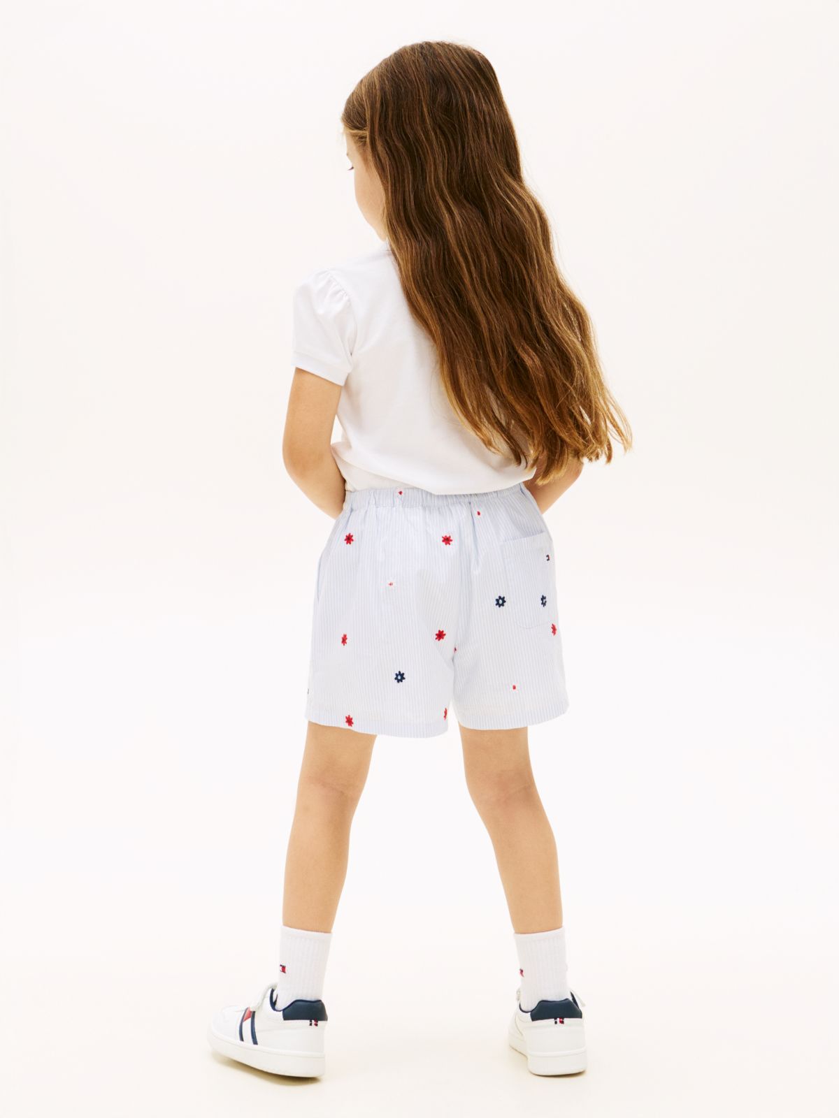 Floral Embroidery Wide Leg Shorts — Blue