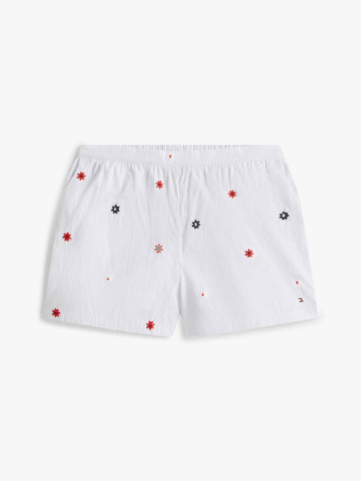 Floral Embroidery Wide Leg Shorts — Blue