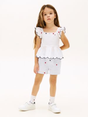 blue floral embroidery wide leg shorts for girls tommy hilfiger