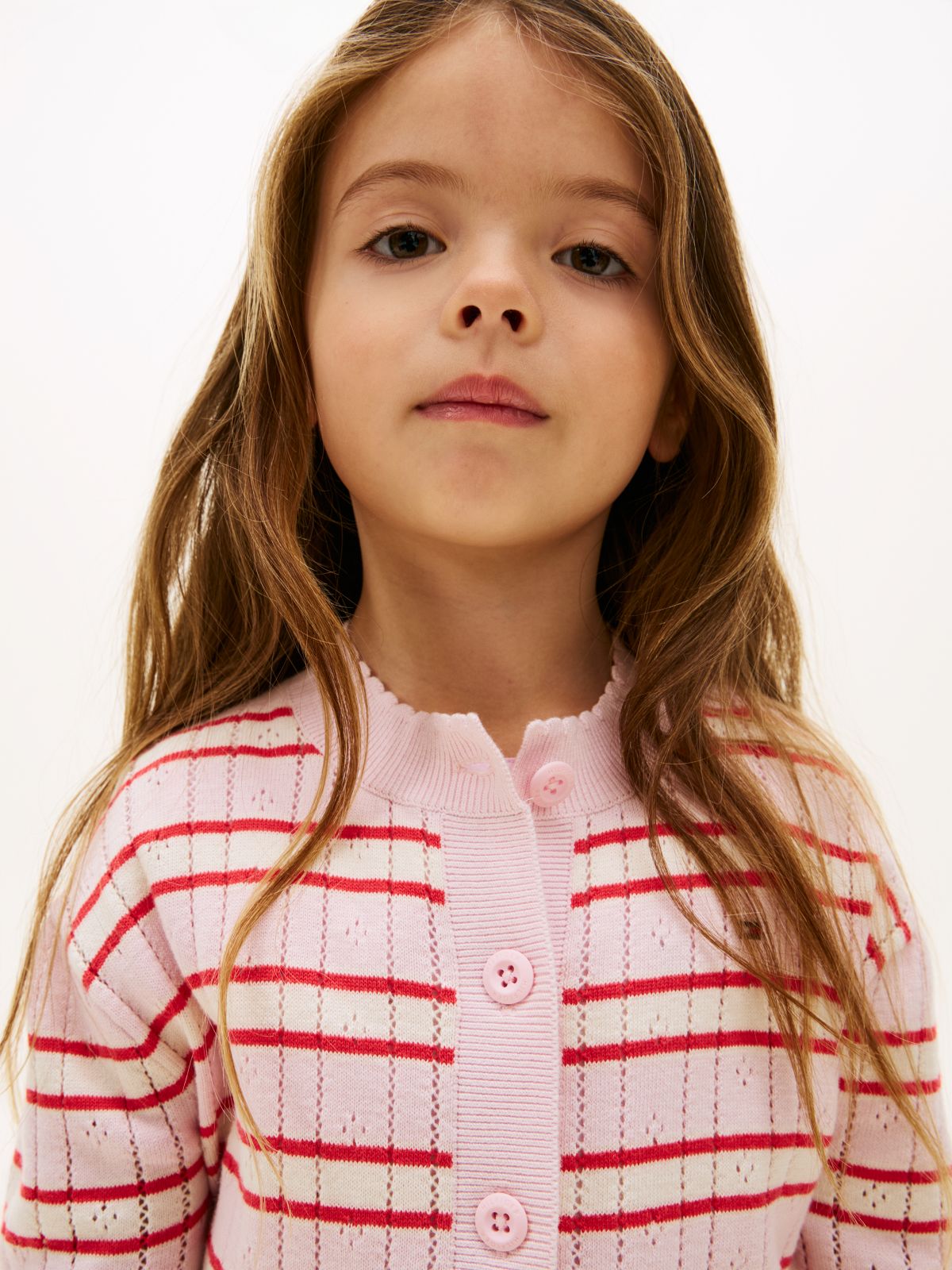 Stripe Pointelle Relaxed Cardigan — Pink