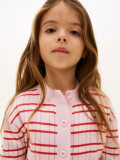 Stripe Pointelle Relaxed Cardigan — Pink 2