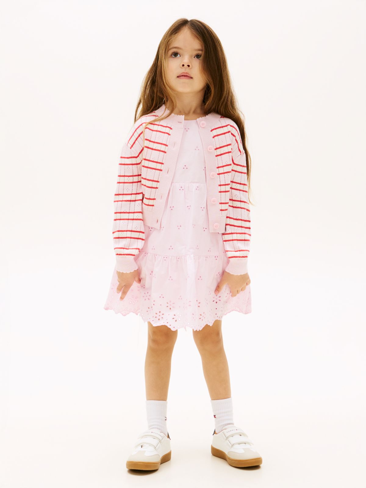 Stripe Pointelle Relaxed Cardigan — Pink