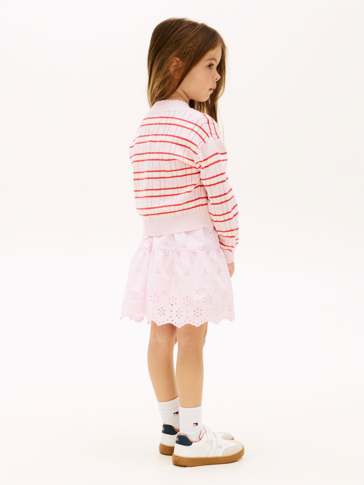 Stripe Pointelle Relaxed Cardigan — Pink