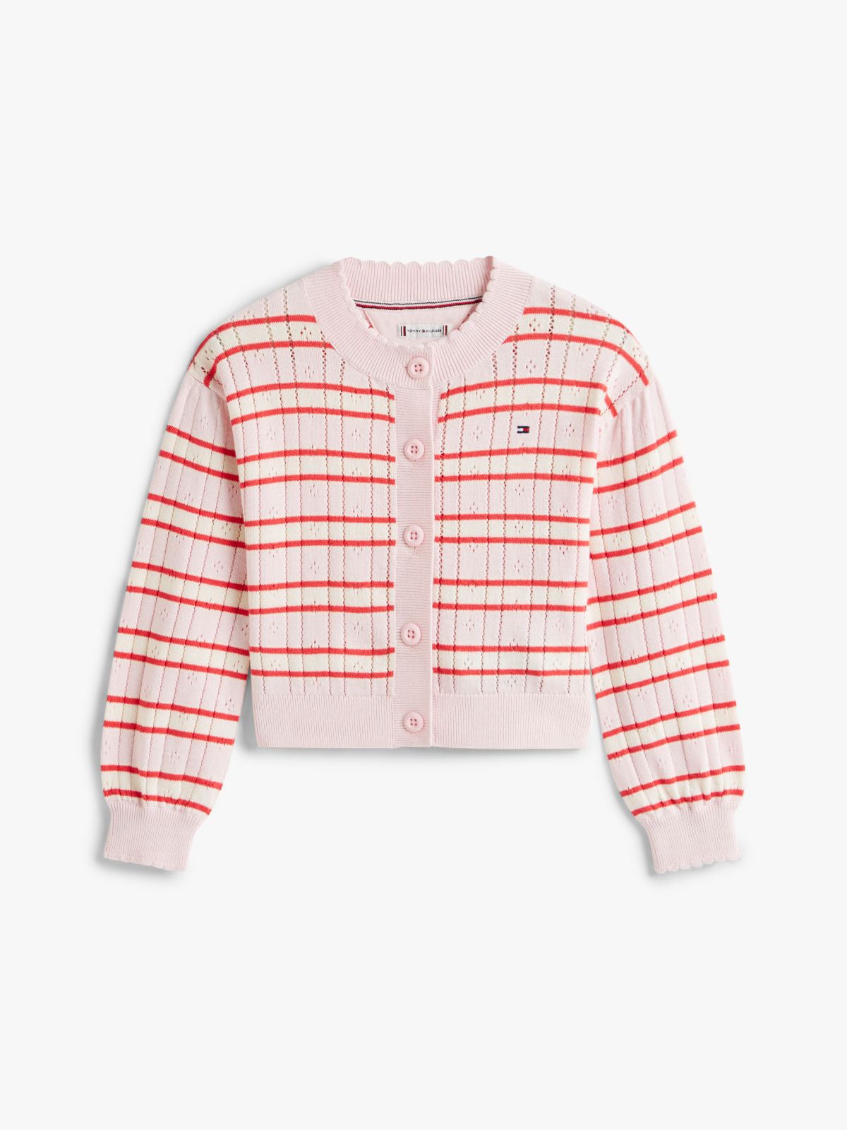 Stripe Pointelle Relaxed Cardigan — Pink