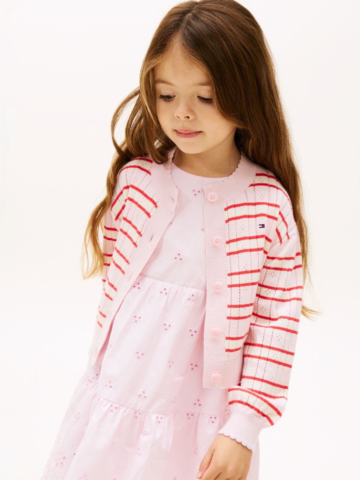Stripe Pointelle Relaxed Cardigan — Pink
