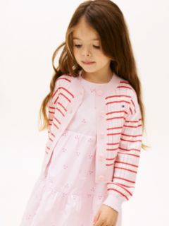 Stripe Pointelle Relaxed Cardigan — Pink 1