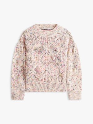 white essential neppy relaxed crew neck jumper for girls tommy hilfiger