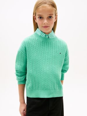 green pointelle cable knit relaxed jumper for girls tommy hilfiger
